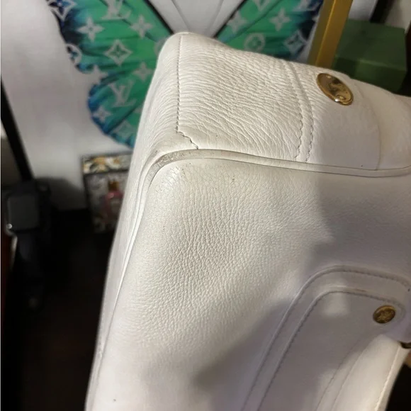 Celine Boogie White Leather Handbag with Gold Accents